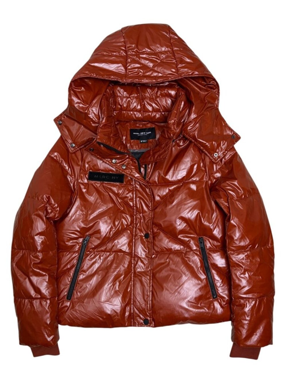 MARC NY Puffer Coat Orange Winter Parka Bomber Jacket Womens Small